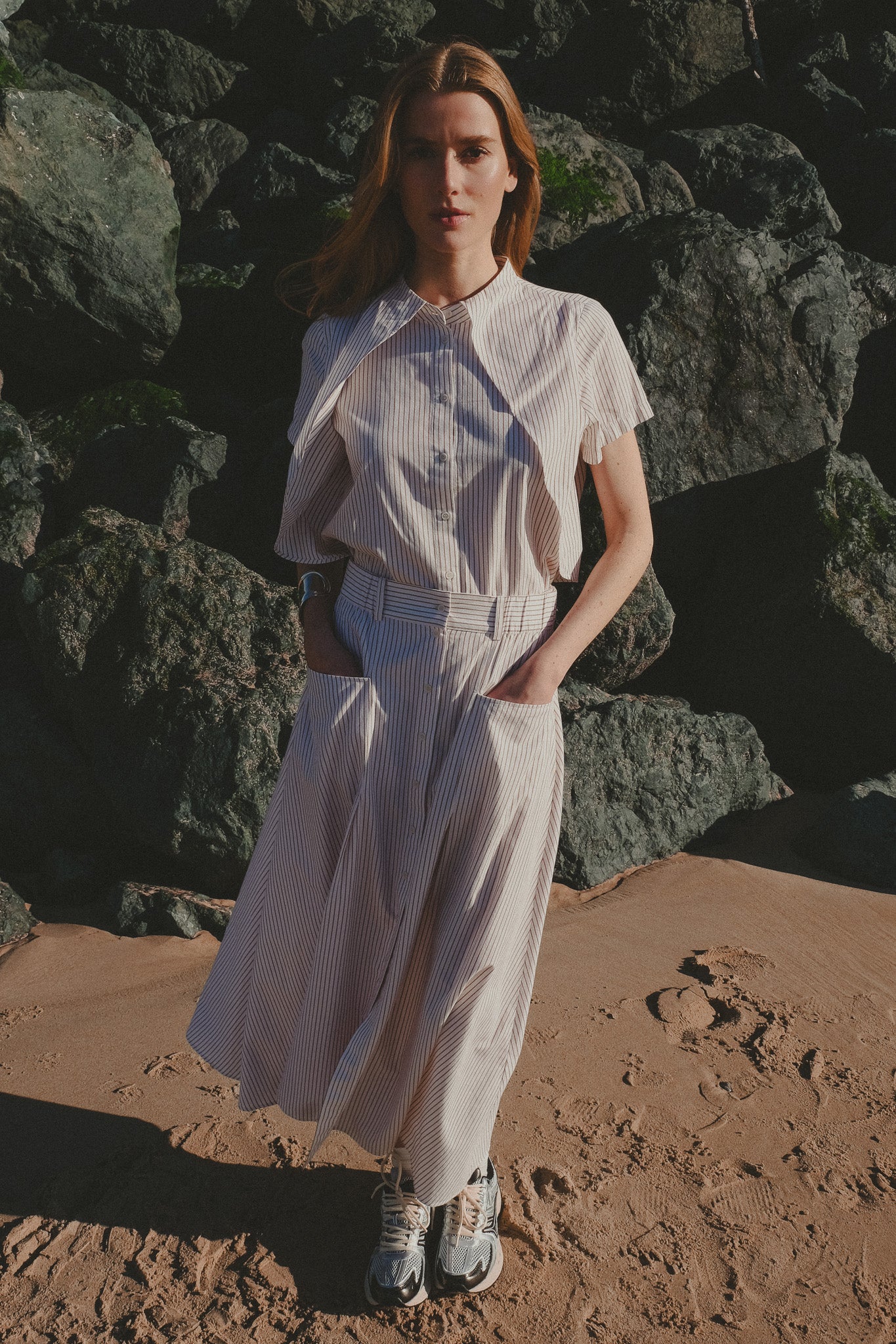 Top - Charlotte - Ecru Curry Stripe