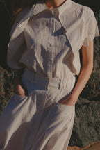 Top - Charlotte - Ecru Curry Stripe
