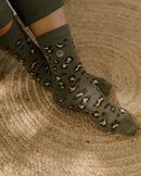 Pack 2 paires chaussettes femme léopard, camel-kaki Angarde porté croisé kaki