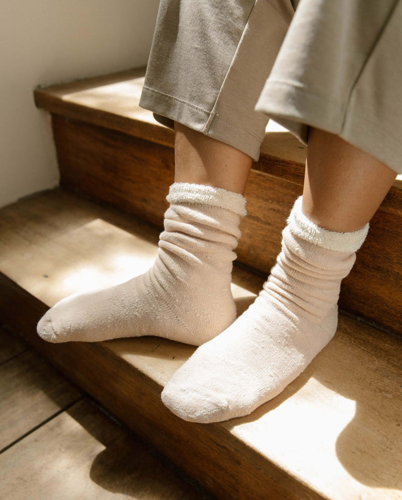 chausson chaussette femme rose Angarde porté