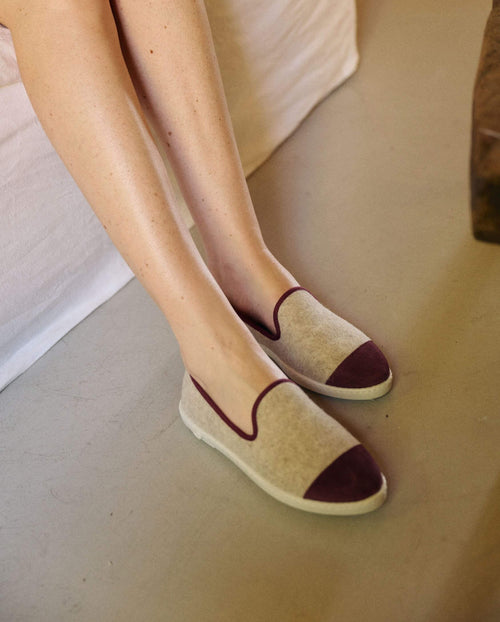 Chausson Bruson - Laine Beige Bordeaux - Femme