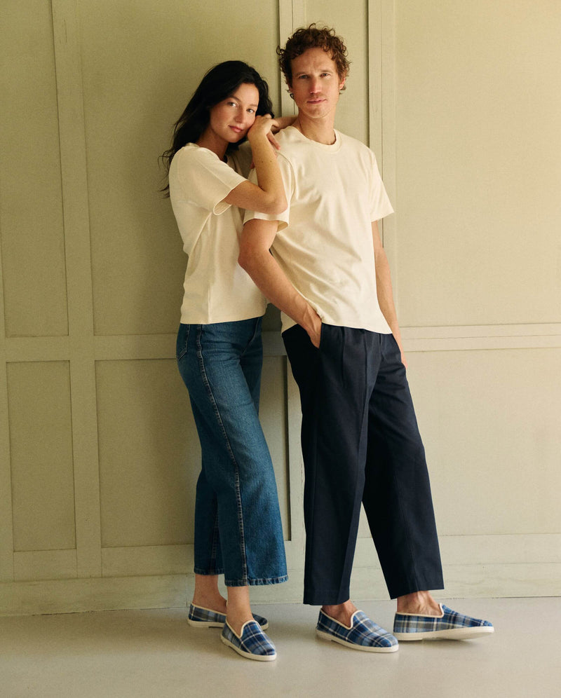 Chausson femme tartan bleu mood duo Angarde