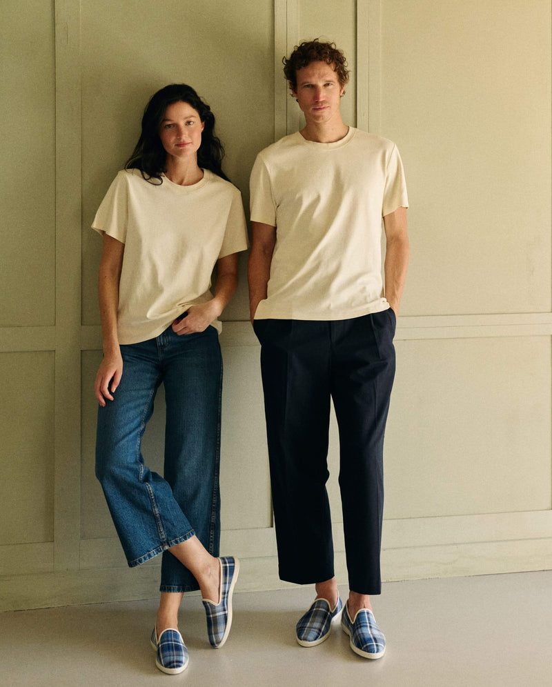 Chausson femme tartan bleu aesthetic Angarde