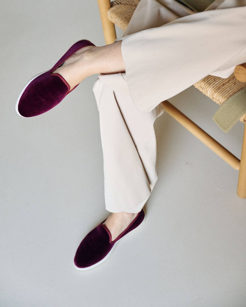 Chausson femme velours bordeaux lifestyle Angarde