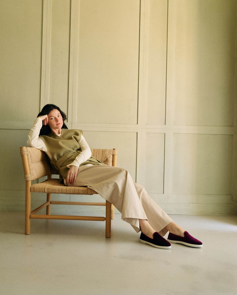 Chausson femme velours bordeaux mood Angarde