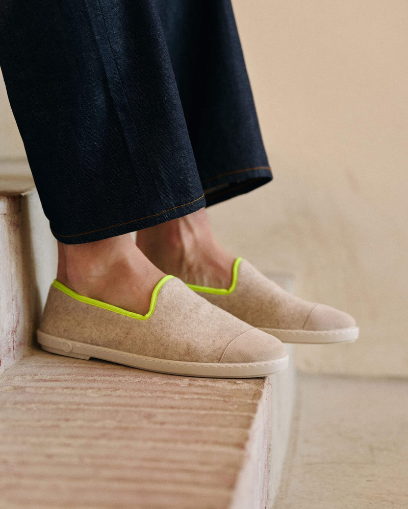 Chausson Bruson - Laine Beige Jaune Fluo - Homme