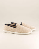 Chausson homme laine beige biais marine profil Angarde