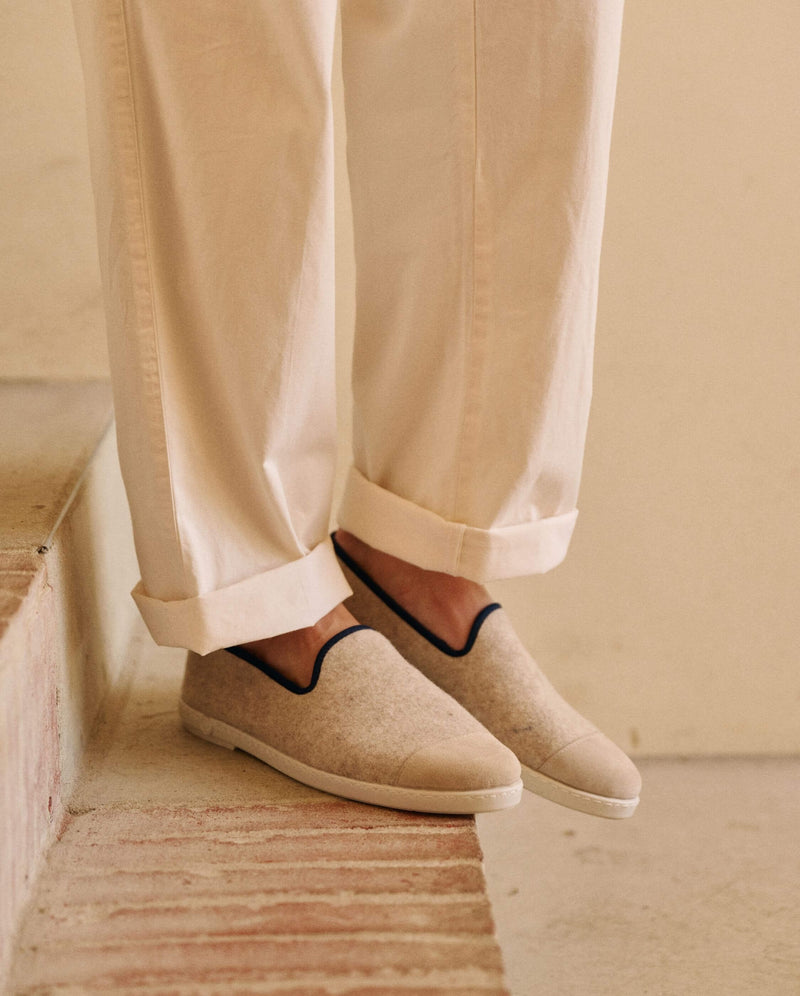 Chausson homme laine beige biais marine mood Angarde