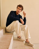 Chausson homme laine beige biais marine aesthetic Angarde