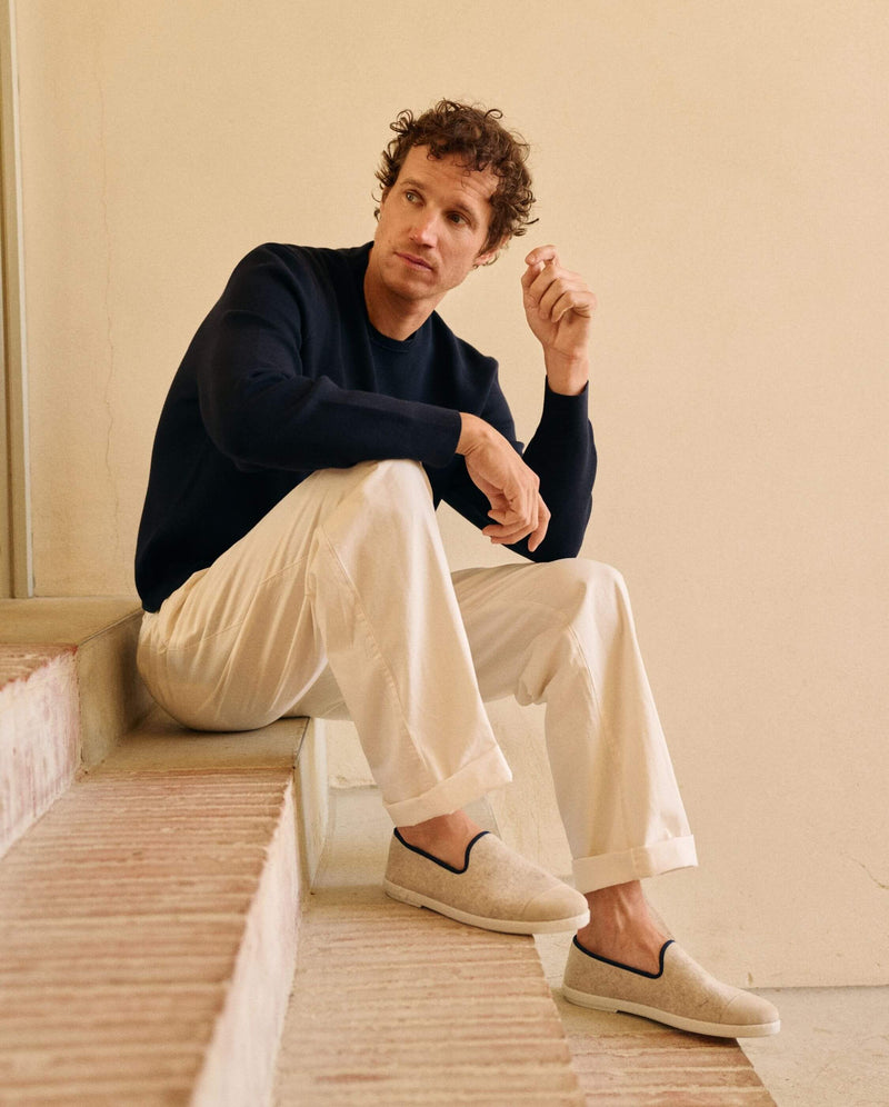 Chausson homme laine beige biais marine aesthetic Angarde