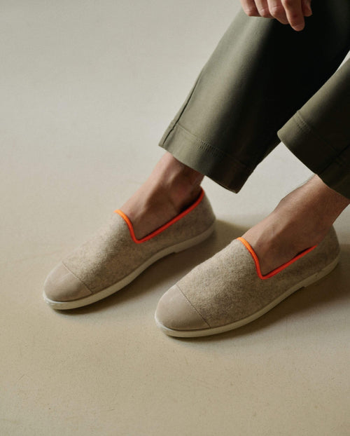Chausson homme laine beige orange fluo lifestyle Angarde