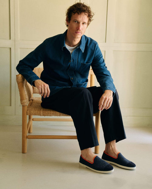 Chausson homme laine marine orange lifestyle Angarde