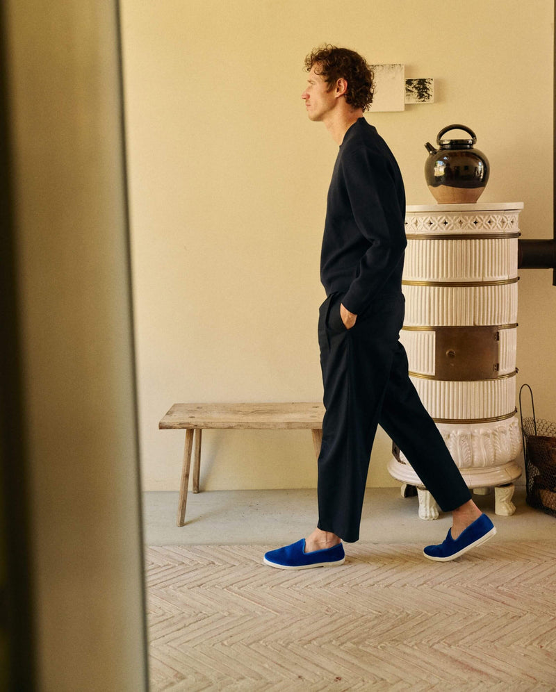 Chausson Bruson - Velours Bleu - Homme