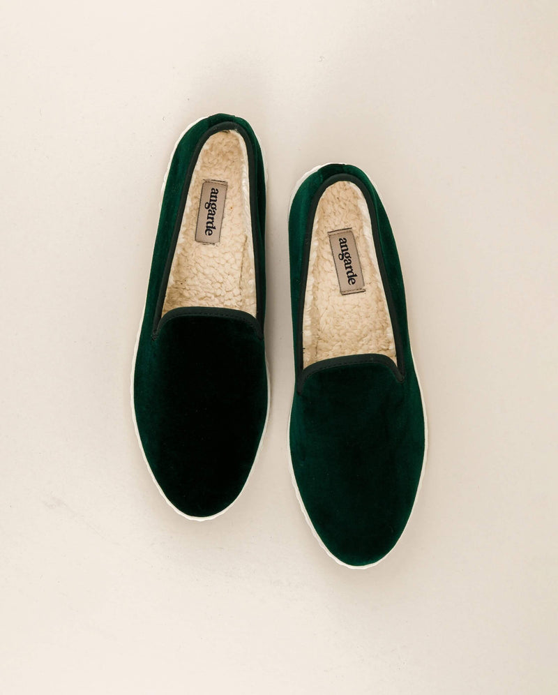 Chausson homme velours vert haut Angarde