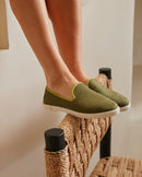 Chausson femme lin kaki pistache zoom Angarde