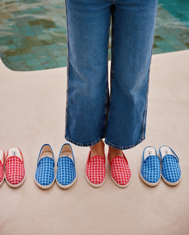 Chausson femme vichy bleu-océan collection bis Angarde