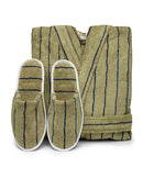 Paire de chaussons éponge - Rayures Vert / Bleu