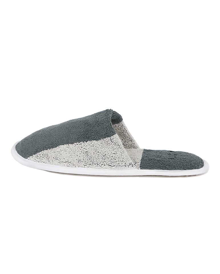 Paire De Chaussons - Éponge - Rayures Gris / Crème
