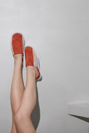 Paire De Chaussons - Éponge - Rayures Rouille / Crème