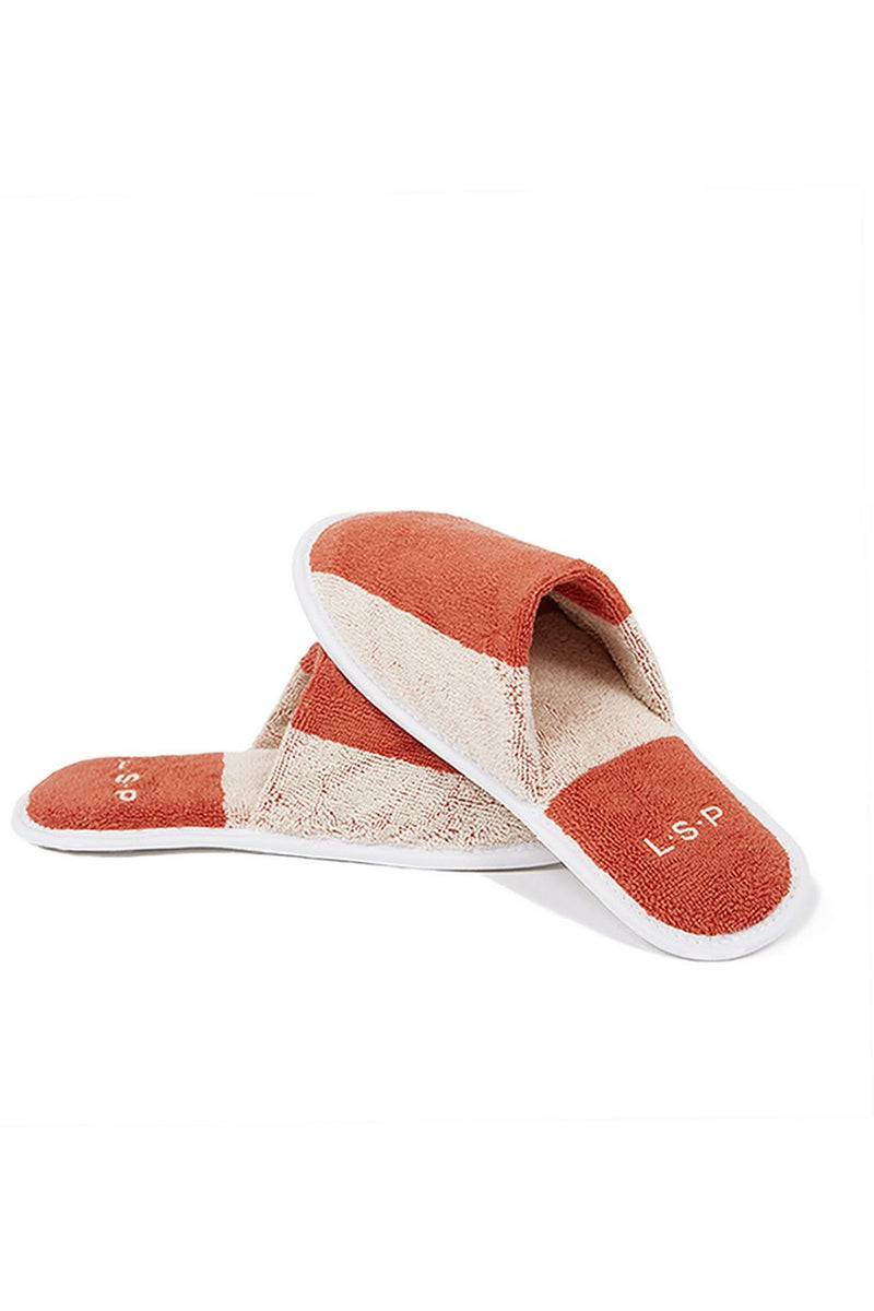 Paire De Chaussons - Éponge - Rayures Rouille / Crème