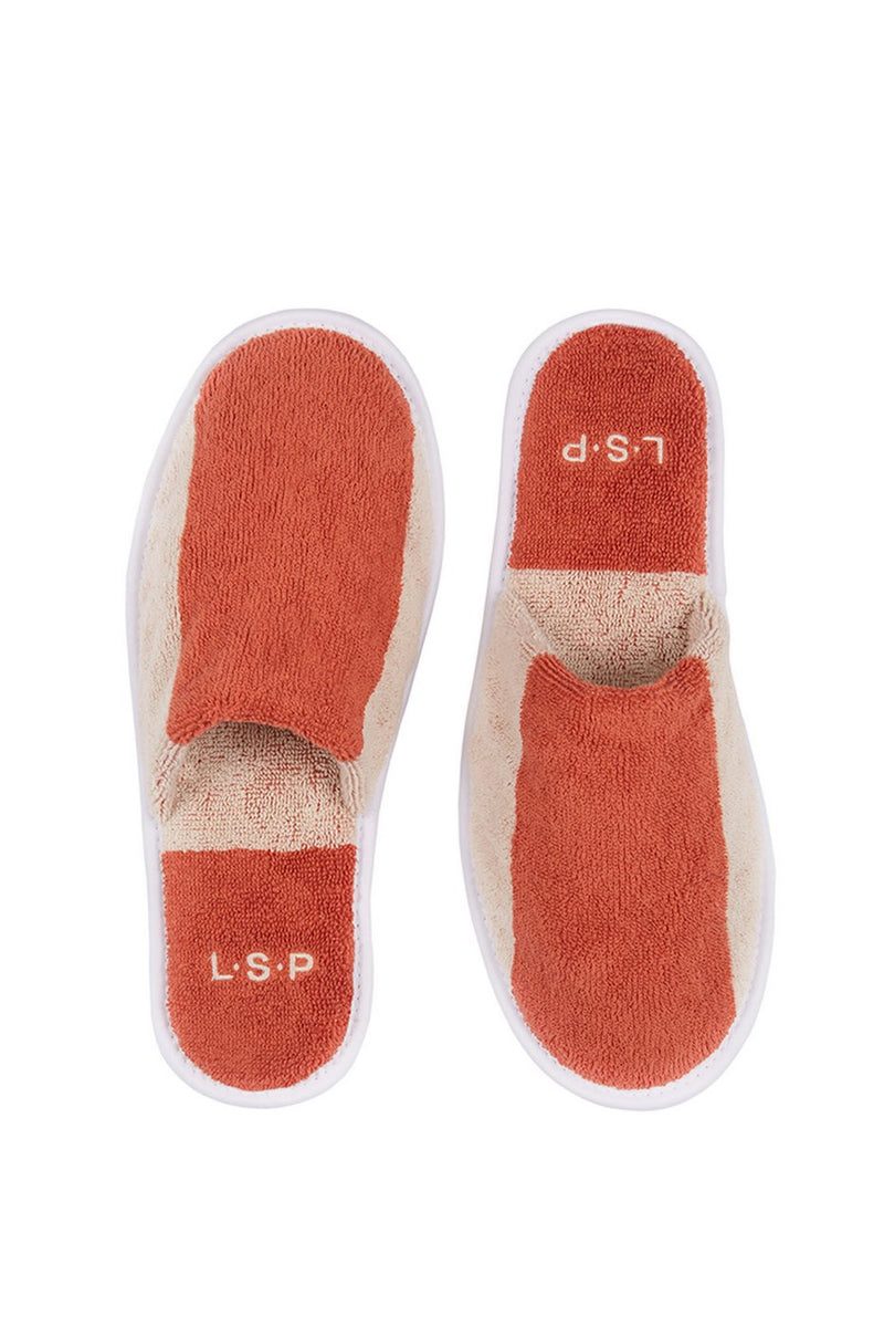 Paire De Chaussons - Éponge - Rayures Rouille / Crème