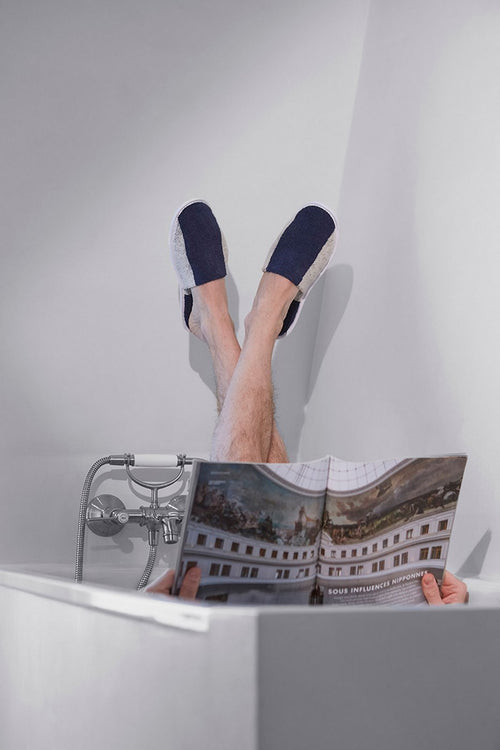 Paire De Chaussons - Éponge - Rayures Bleu Océan / Crème