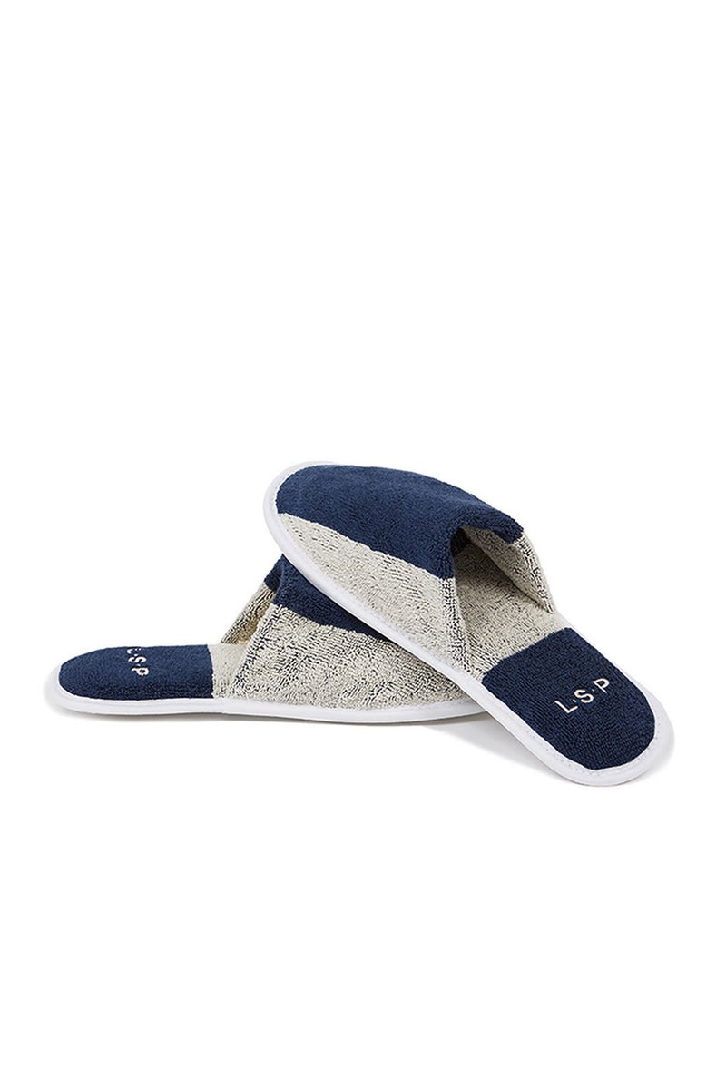 Paire De Chaussons - Éponge - Rayures Bleu Océan / Crème