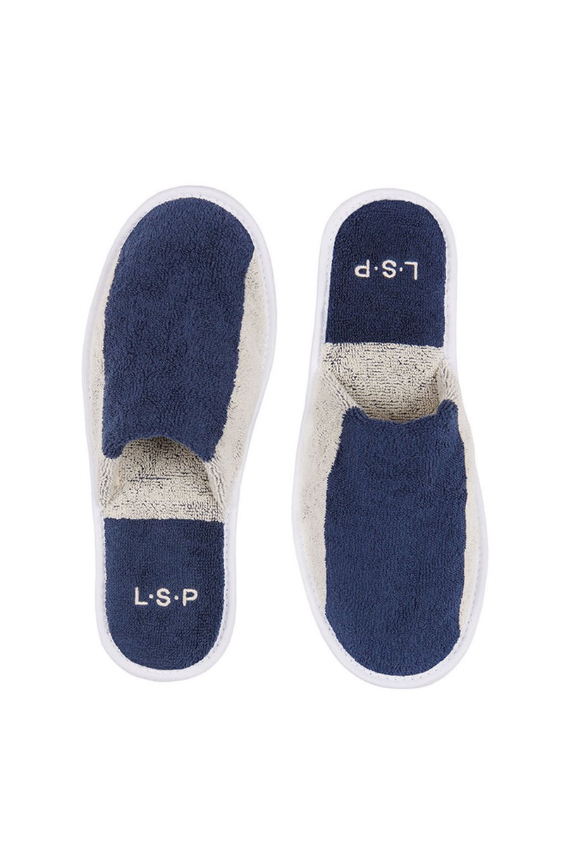 Paire De Chaussons - Éponge - Rayures Bleu Océan / Crème