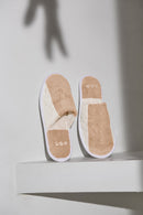 Paire De Chaussons - Éponge - Rayures Sable / Crème