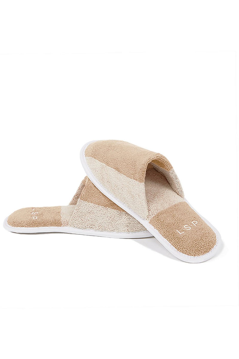 Paire De Chaussons - Éponge - Rayures Sable / Crème