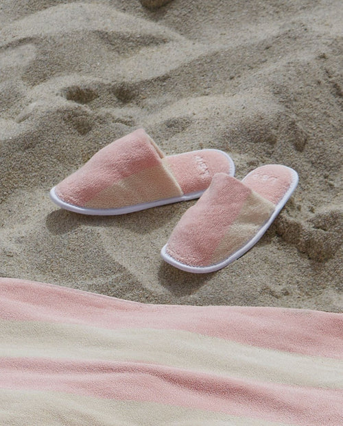 Paire De Chaussons Éponge - Rayures Rose Nymphe / Crème