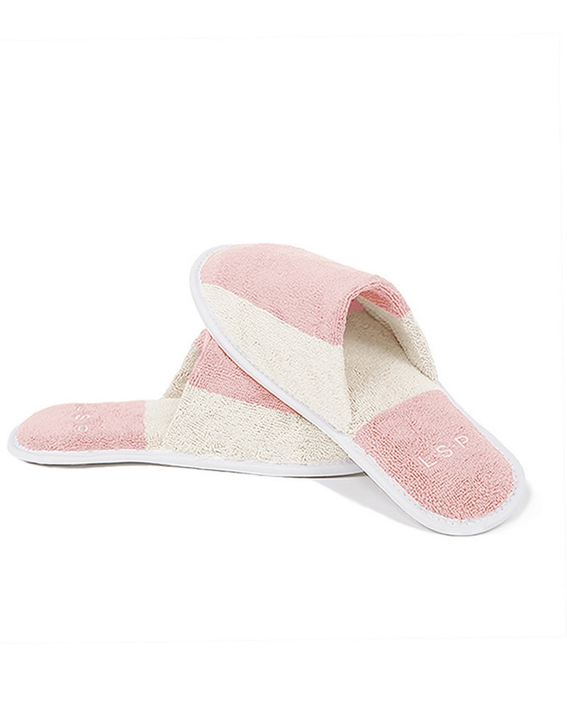 Paire De Chaussons Éponge - Rayures Rose Nymphe / Crème