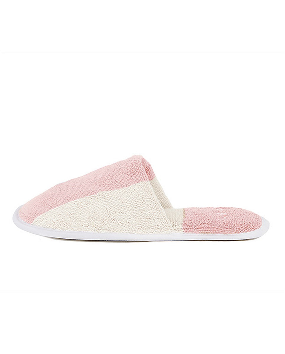 Pair of Terry Towelling Slippers - Nymph Pink / Cream Stripes