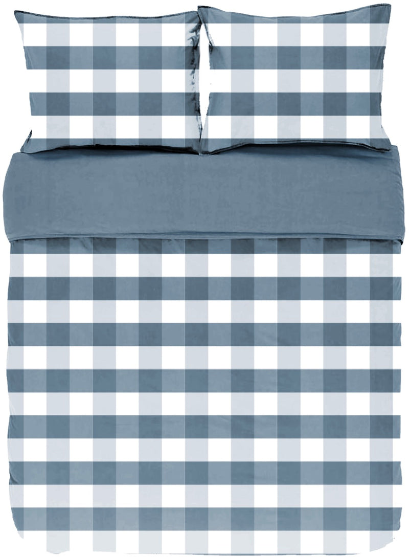 Housse De Couette Emma, Stone Washed Check Coton - 240x220 - Bleu