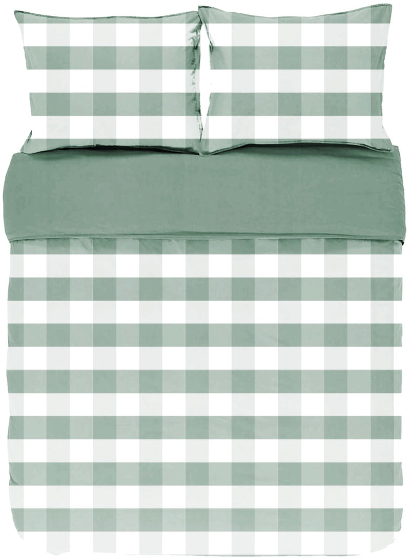 Housse De Couette Emma, Stone Washed Check Coton - 240x220 - Green