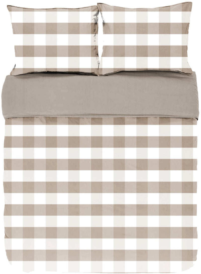 Housse De Couette Emma, Stone Washed Check Coton - 240x220 - Taupe