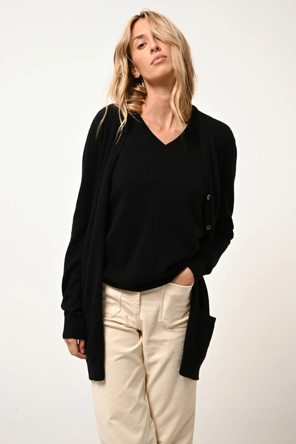 Cardigan Col V - Chelsea - Noir