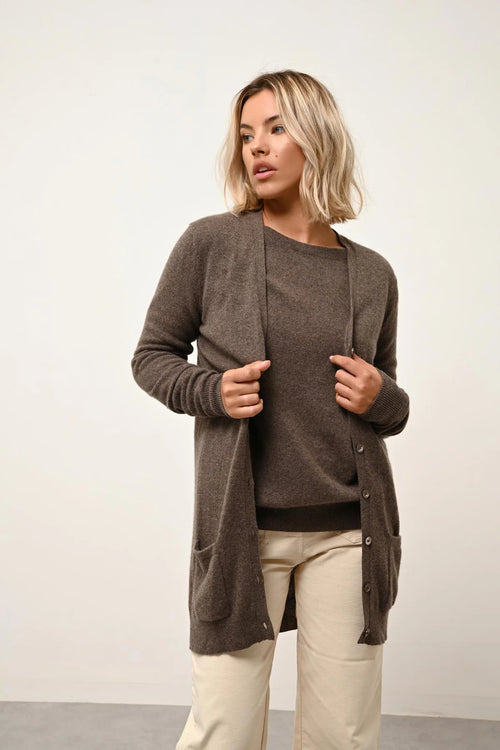 Cardigan Col V - Chelsea - Taupe Chiné
