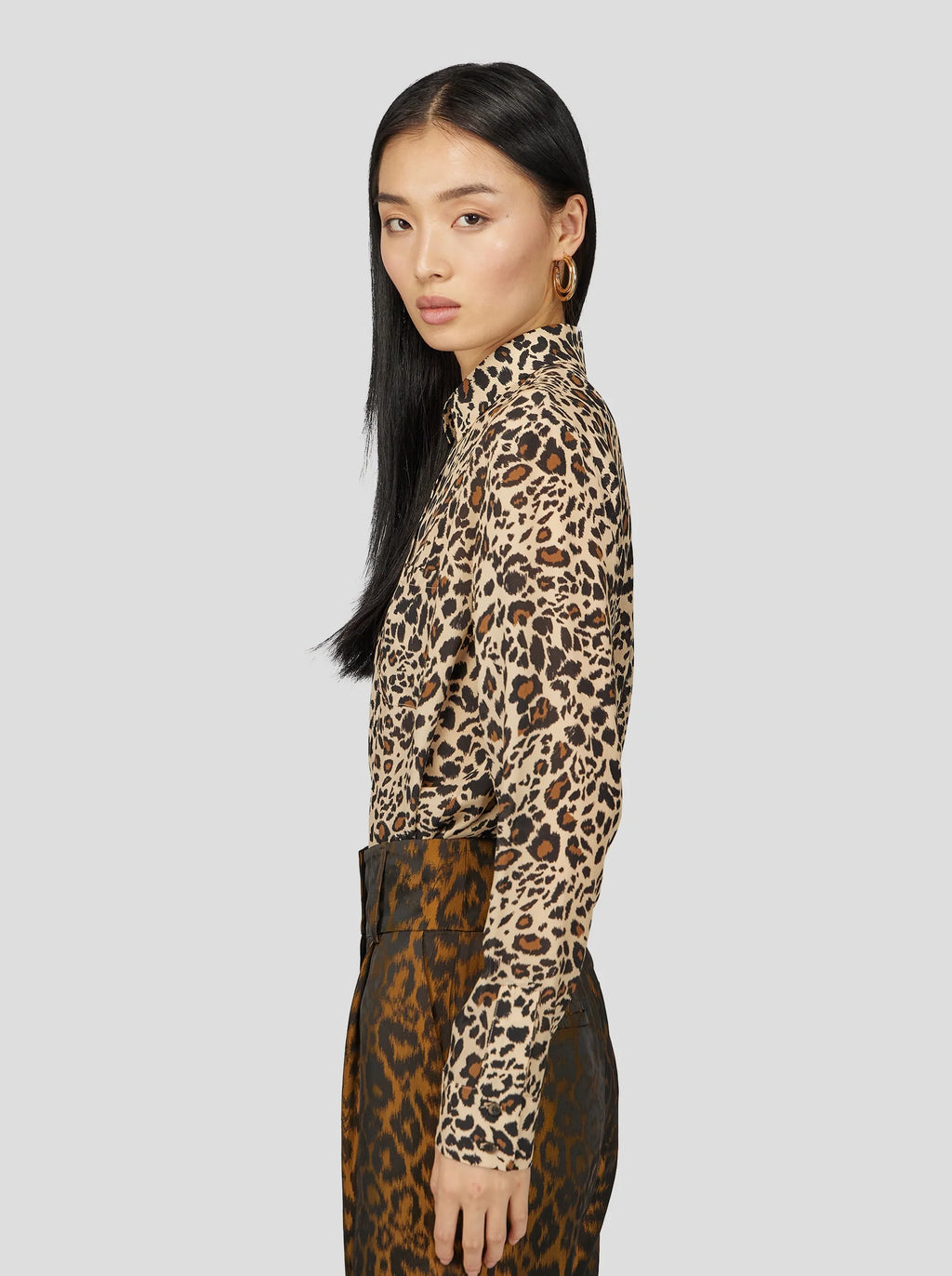 Dori Blouse Met Zijdeachtige Luipaardprint