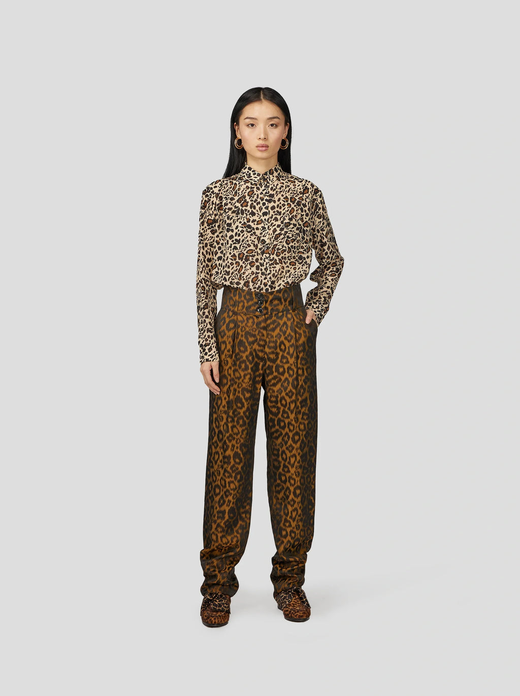 Dori Blouse Met Zijdeachtige Luipaardprint