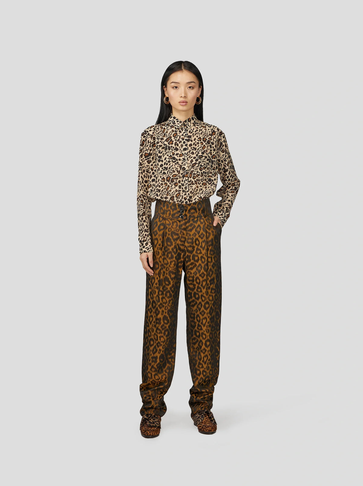 Dori Blouse Met Zijdeachtige Luipaardprint