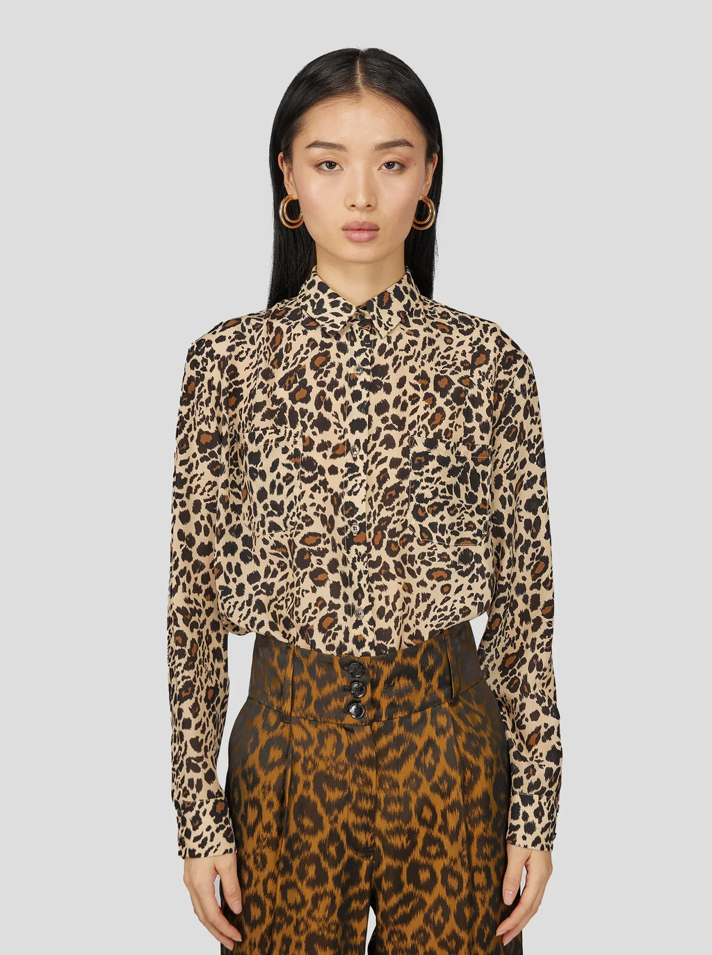 Dori Blouse Met Zijdeachtige Luipaardprint