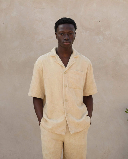 Chemise homme éponge coton bio beige face Angarde