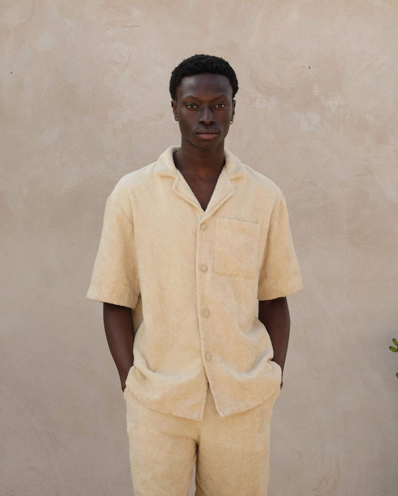 Chemise homme éponge coton bio beige face Angarde