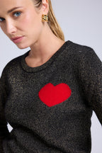 Maglione Girocollo Lurex Cuore Cherry - Nero Dorato Rosso