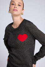 Maglione Girocollo Lurex Cuore Cherry - Nero Dorato Rosso
