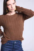 Jersey de cuello redondo trenzado Chiara - Marrón - Mujer