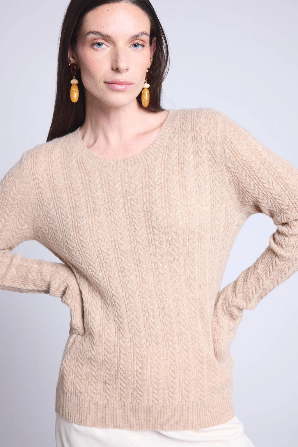 Pull Col Rond Torsades Chiara - Beige Creme - Femme