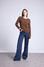 Jersey de cuello redondo trenzado Chiara - Marrón - Mujer