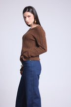 Jersey de cuello redondo trenzado Chiara - Marrón - Mujer